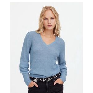 Women's Blue V-Neck Alpaca blend Sweater
